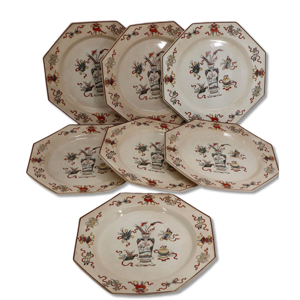 Mintons 7pc Woodseat C2110 10" Dinner Plates Octagon Ironstone Antique 1840's