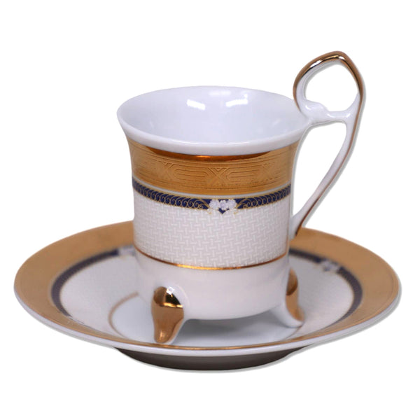 SMCS Tirschenreuth Demitasse Teacup Saucer Set Gold Encrusted Bavaria Vintage