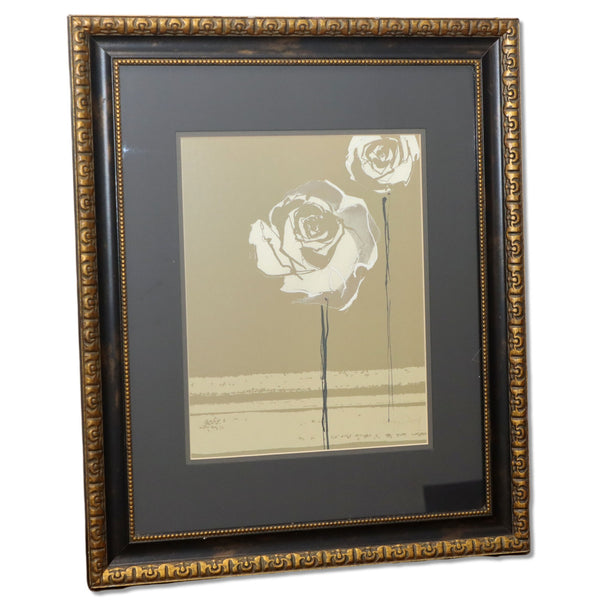 Ashley David Amici Verde White Rose on Gold Lithograph Signed Framed 20x24
