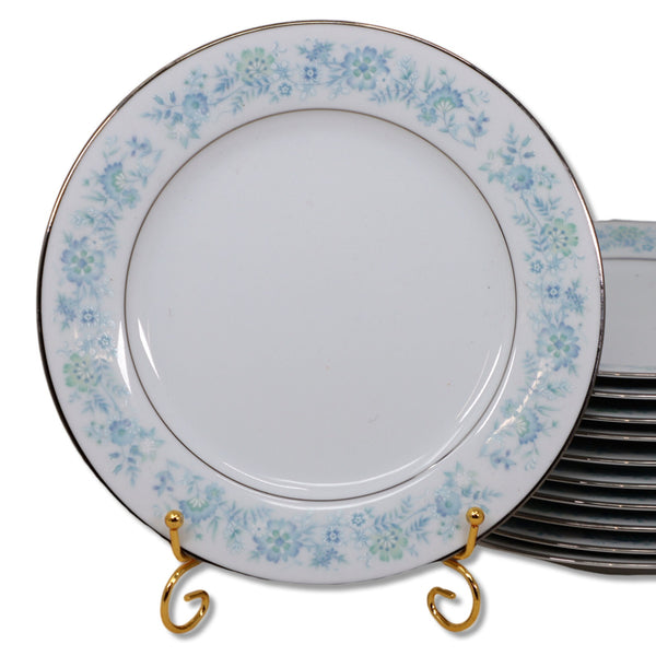 Noritake Milford 2227 Salad Dessert Plate 8 3/8” Blue Flower Platinum Trim China