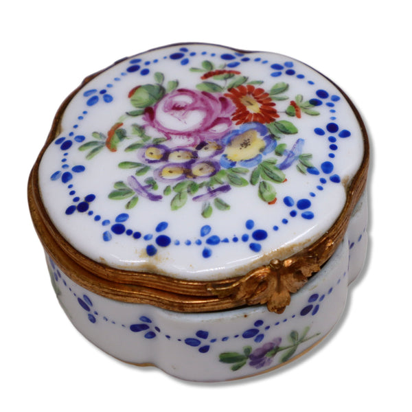 Sevres EG Limoges Porcelain Trinket Pill Box Hand Painted Floral 2 1/4" Antique