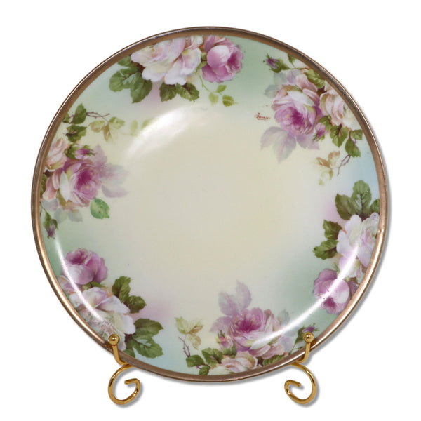 O&EG Oscar Edgar Gutherz 9" Plate Royal Austria Roses Gold Antique 1900's