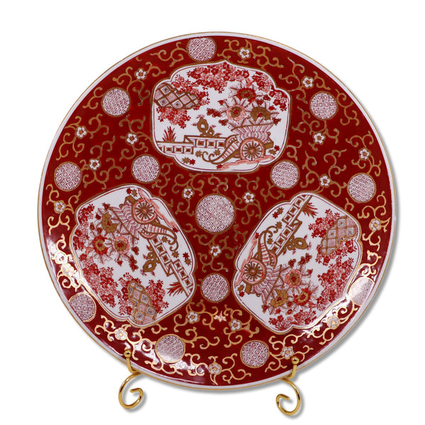 Gold Imari 14" Cinnabar Red Chinoiserie Charger Platter Plate Porcelain Japan