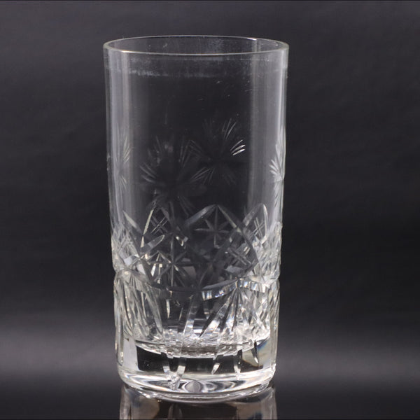 Cut Crystal 10oz Highball Tumbler Glass Cut Fans Star Base Early 1900's