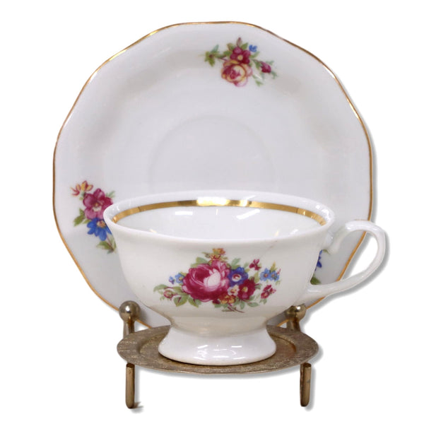 Favolina-Karolina Floral & Gold Footed Tea Cup Saucer Poland Vintage