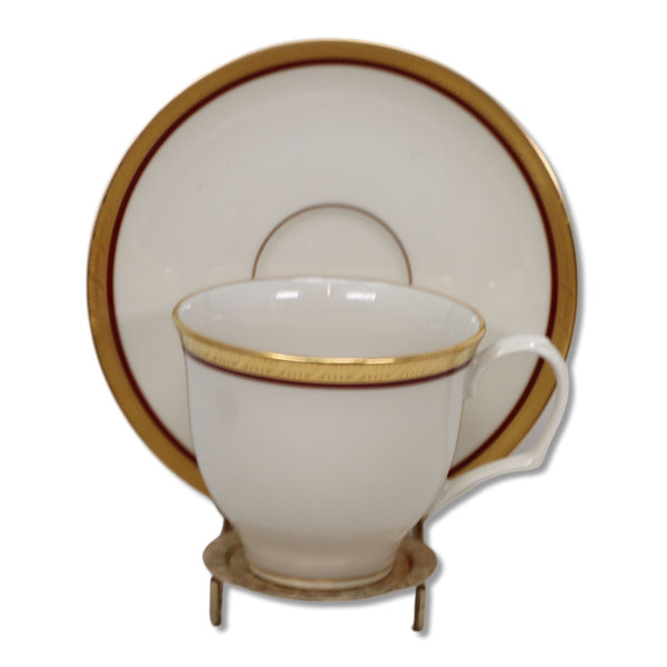 Pickard Dominique Regal Tea Coffee Cup Saucer Set Gold Burgundy Banded