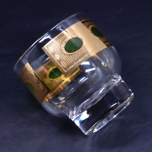 Culver Pisa 22kt Gold Green Coin Footed Rocks Cocktail Glass MCM 1960 Vintage