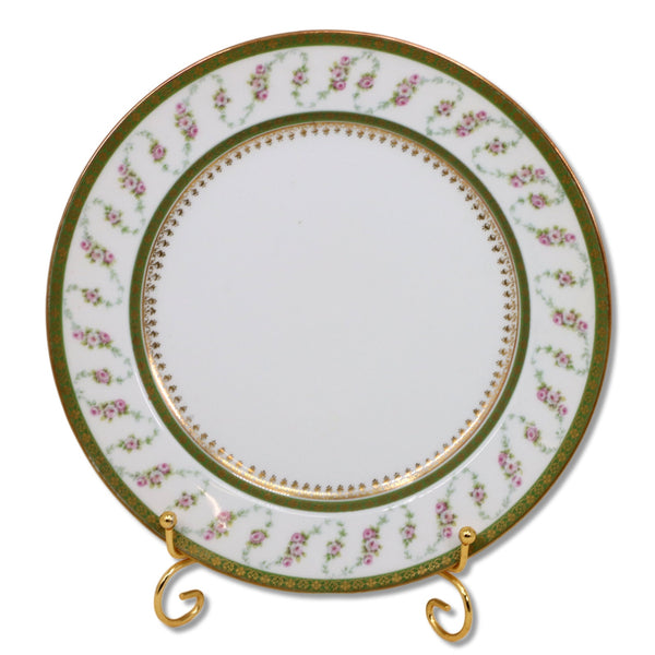 GDA Limoges Salad Dessert Plate 8.5" Rose Swag Green Band Gold Lace 1890's