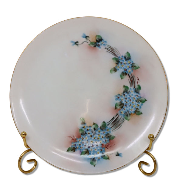 Thomas Bavarian Luncheon 8.5" Plate Blue Flowers Gold Rim Antique 1908