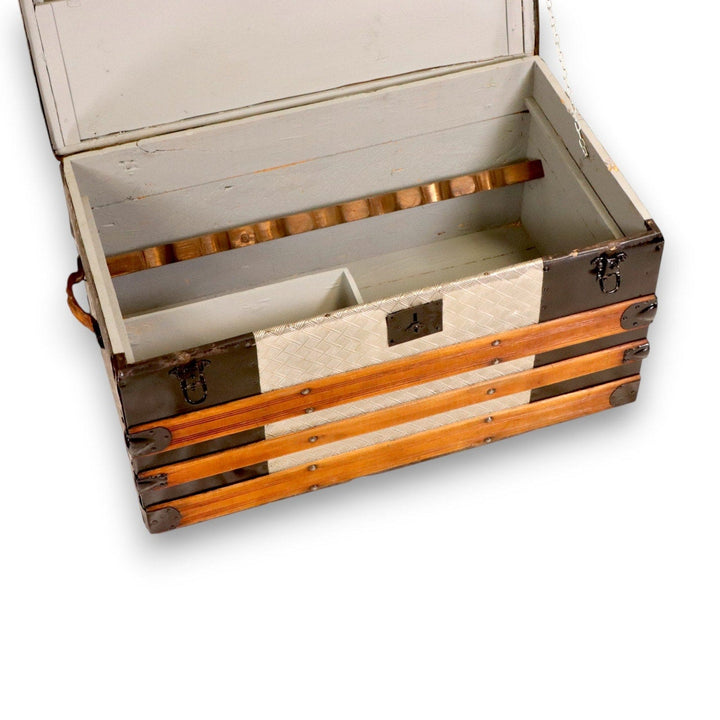 Steamer Trunk Converted to a Bar Chest Embossed Panels Renovated Antique 8403