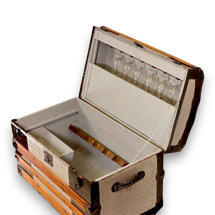 Steamer Trunk Converted to a Bar Chest Embossed Panels Renovated Antique 8403