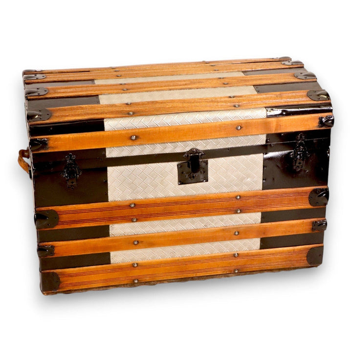 Steamer Trunk Converted to a Bar Chest Embossed Panels Renovated Antique 8403