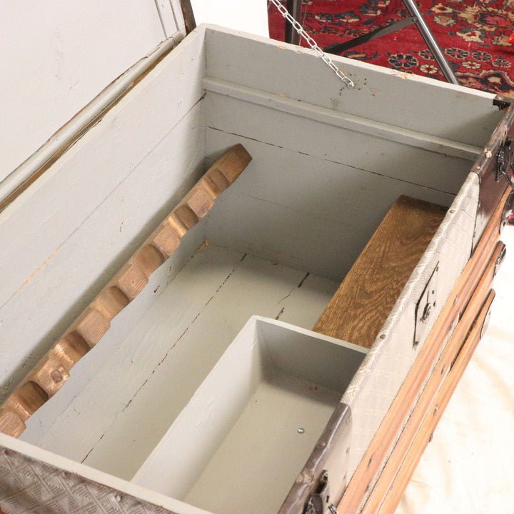 Steamer Trunk Converted to a Bar Chest Embossed Panels Renovated Antique 8403