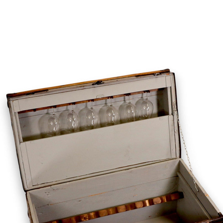 Steamer Trunk Converted to a Bar Chest Embossed Panels Renovated Antique 8403