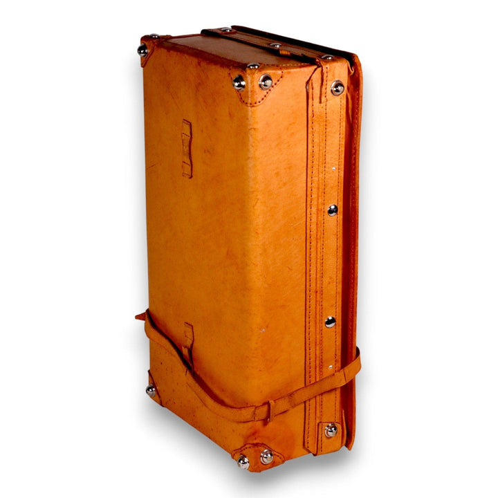 Vintage Tan Leather Suitcase with Chrome Hardware & Straps c.1950s 8973.