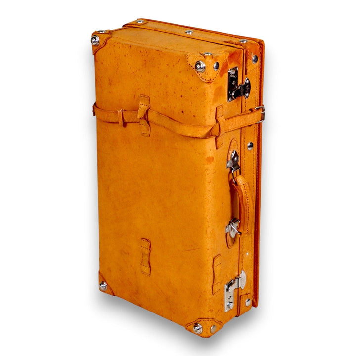 Vintage Tan Leather Suitcase with Chrome Hardware & Straps c.1950s 8973.